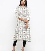White printed cotton ethnic-kurtis