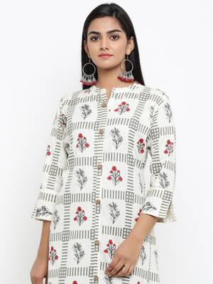 White printed cotton ethnic-kurtis 2