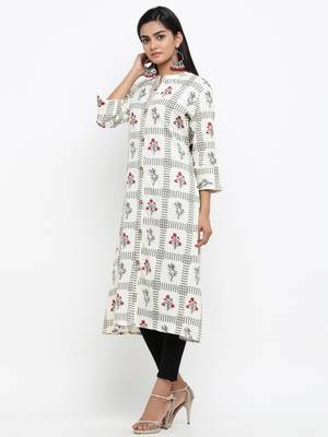 White printed cotton ethnic-kurtis 4
