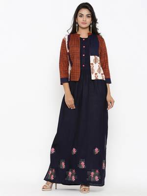 Blue embroidered cotton ethnic-kurtis 1