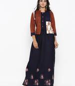Blue embroidered cotton ethnic-kurtis