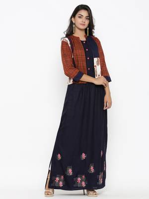 Blue embroidered cotton ethnic-kurtis 3