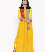 Yellow embroidered cotton ethnic-kurtis