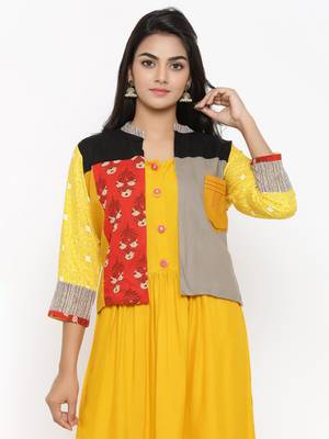 Yellow embroidered cotton ethnic-kurtis 2