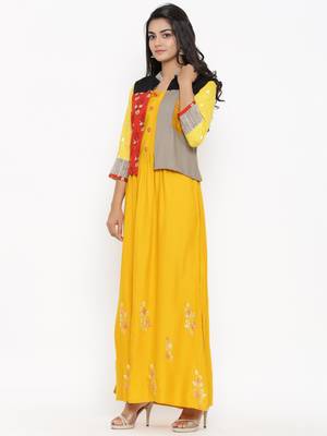 Yellow embroidered cotton ethnic-kurtis 4