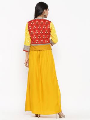 Yellow embroidered cotton ethnic-kurtis 5