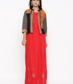 Multicolor embroidered cotton ethnic-kurtis