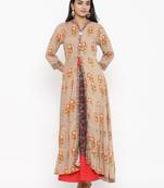 Beige printed cotton ethnic-kurtis