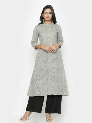 Grey printed cotton ethnic-kurtis 1