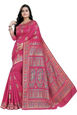 Pink woven baluchari saree with blouse 1