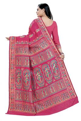 Pink woven baluchari saree with blouse 3
