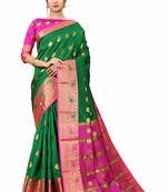 Green woven cotton silk saree with blouse