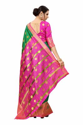 Green woven cotton silk saree with blouse 3