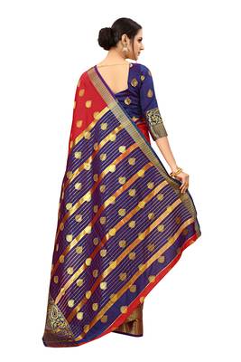 Red woven cotton silk saree with blouse 3