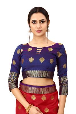 Red woven cotton silk saree with blouse 5