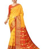 Yellow woven cotton silk saree with blouse