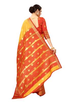 Yellow woven cotton silk saree with blouse 3