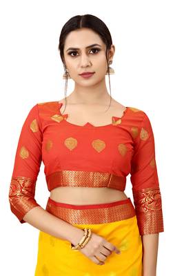 Yellow woven cotton silk saree with blouse 5