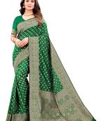 Green woven kanchipuram silk blend saree with blouse