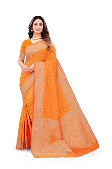 Orange woven kanchipuram silk saree with blouse