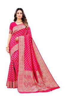 Pink woven kanchipuram silk saree with blouse