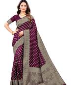Purple woven kanchipuram silk blend saree with blouse