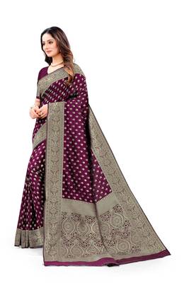 Purple woven kanchipuram silk blend saree with blouse 2