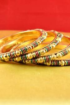 gold moti stone cz polki kundun meenakari pearl bangle kara size-2.4,2.6,2.8