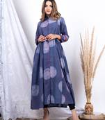 Blue printed cotton long-dresses