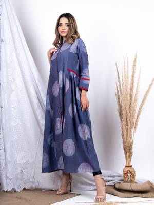 Blue printed cotton long-dresses 2