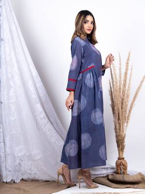 Blue printed cotton long-dresses 3