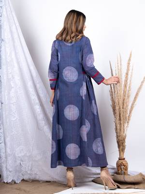 Blue printed cotton long-dresses 4