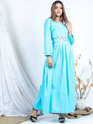 Blue embroidered cotton long-dresses 3