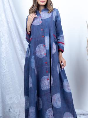 Blue printed cotton long-dresses 5