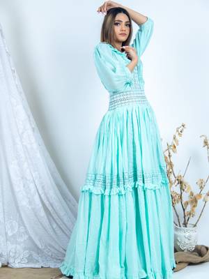 Green plain cotton long-dresses 3