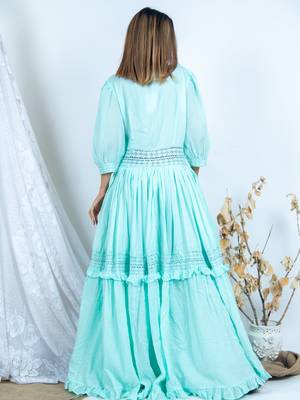 Green plain cotton long-dresses 4