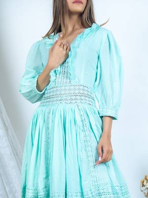Green plain cotton long-dresses 5