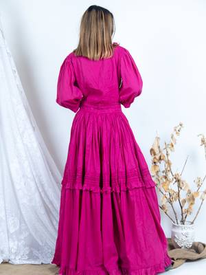 Pink plain cotton long-dresses 4