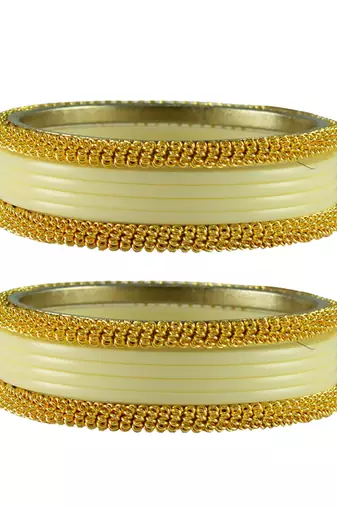White Color Acrylic And Brass Bangle