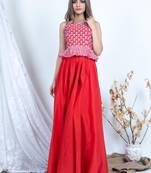 Red printed cotton long-dresses