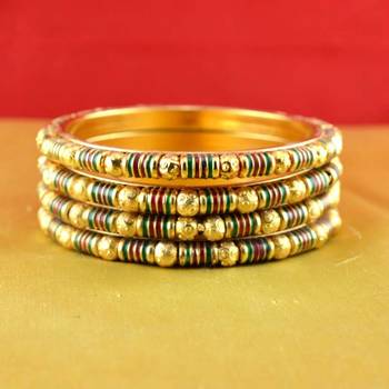gold moti stone cz polki kundun meenakari pearl bangle kara size-2.4,2.6,2.8 2