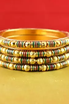 gold moti stone cz polki kundun meenakari pearl bangle kara size-2.4,2.6,2.8