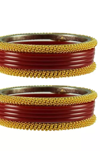 Maroon Color Acrylic And Brass Bangle