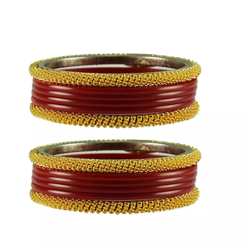 Maroon Color Acrylic And Brass Bangle