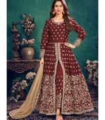 Bridal Red Zari Embroidered Slit Style Anarkali Pant Suit