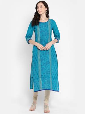 Light-turquoise printed cotton cotton-kurtis 1