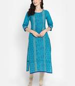 Light-turquoise printed cotton cotton-kurtis
