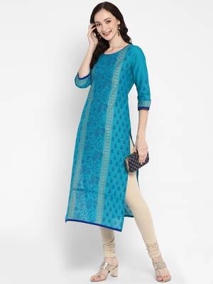 Light-turquoise printed cotton cotton-kurtis 2