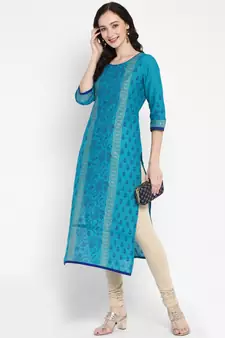 Light-turquoise printed cotton cotton-kurtis