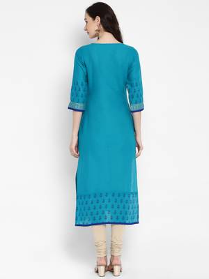 Light-turquoise printed cotton cotton-kurtis 3
